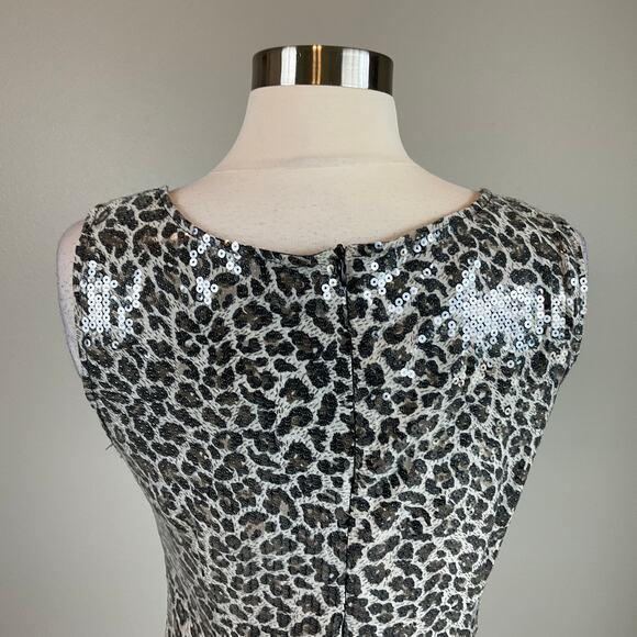 AQUA Sequin Sleeveless Mini Sheath Cocktail Dress Sparkly Black and White Size 6 - Picture 6 of 9
